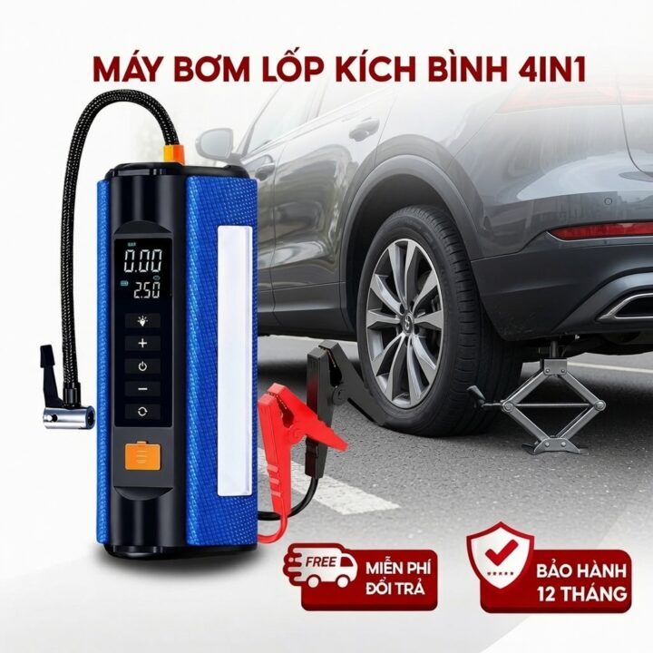 Bộ Bơm Lốp Ô Tô Kiêm Kích Bình Omino 4in1