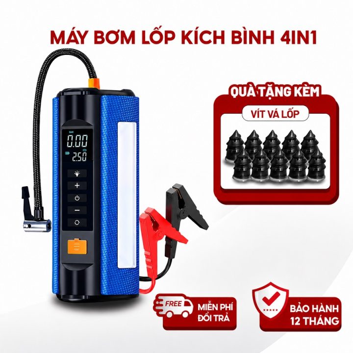 Bộ Bơm Lốp Ô Tô Kiêm Kích Bình Omino 4in1